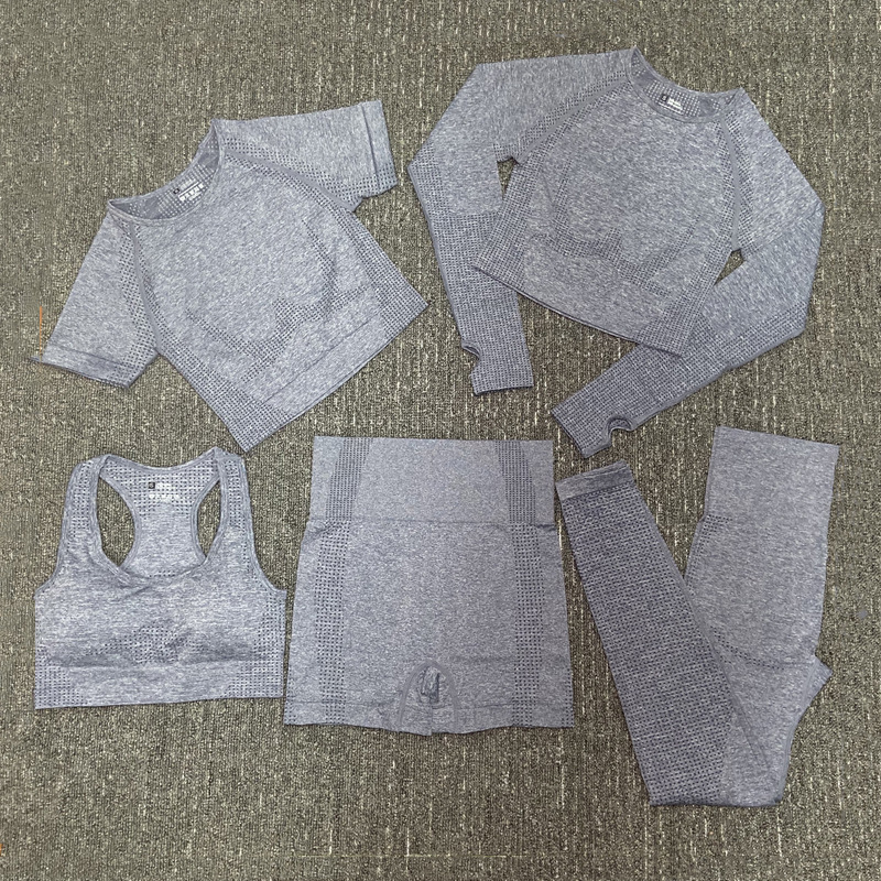 XINXU New Yoga Bra Breathable Shorts Workout Gym Legging Blank Women Fitness Sport 5PCS Sets