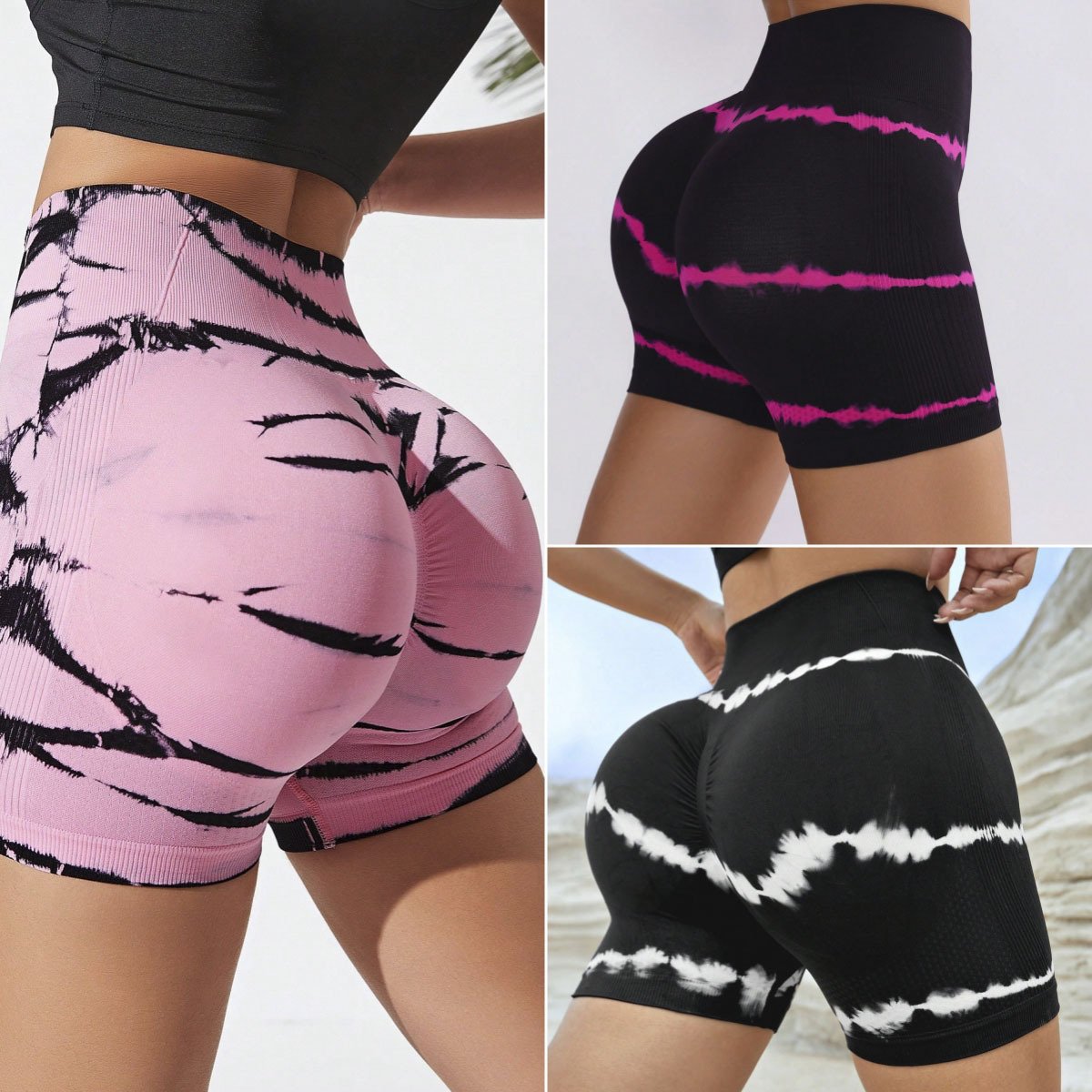 Verano Hot Sale Mujer Deportes Tie-Dye Shorts Running Stretchy Skinny Training Fitness Yoga Shorts