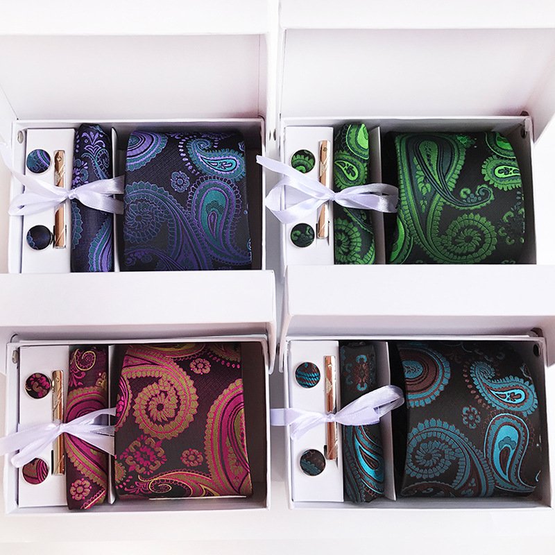Gift box Packing Necktie Pocket Square Wedding Mens Neck TIes Silk Tie Set Cufflinks Handkerchief
