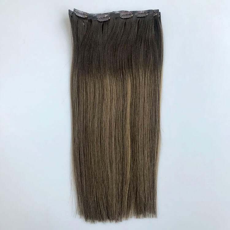 Raw virgin cambodian human hair clips ins , PU skin weft seamless clip in hair extensions