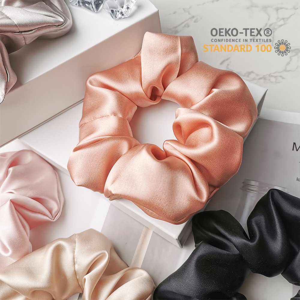 Silk Hair Scrunchies 100% Pure 22 Momme Mulberry Hair Ties With Elastic Hair Bands Set