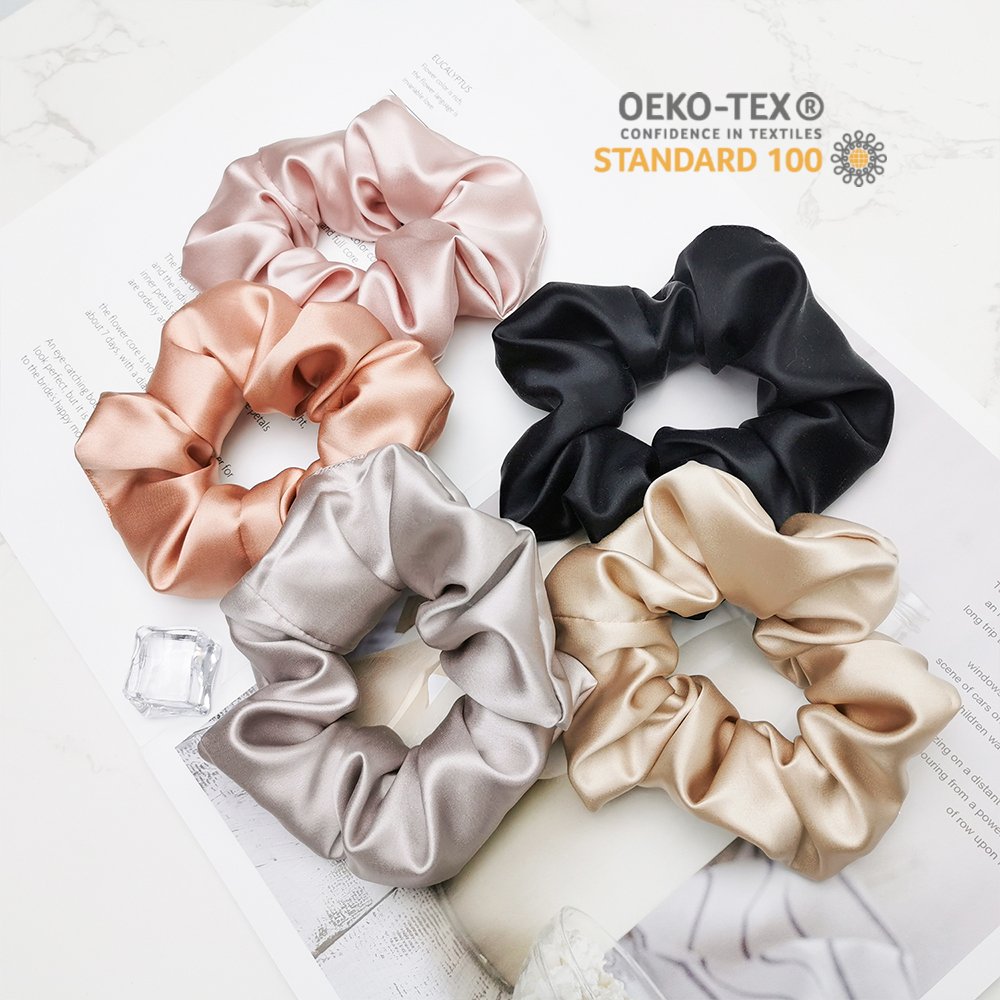 Silk Hair Scrunchies 100% Pure 22 Momme Mulberry Hair Ties With Elastic Hair Bands Set