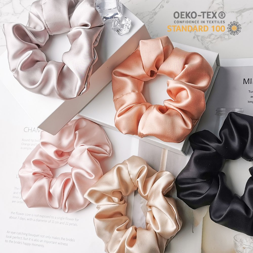 Silk Hair Scrunchies 100% Pure 22 Momme Mulberry Hair Ties With Elastic Hair Bands Set