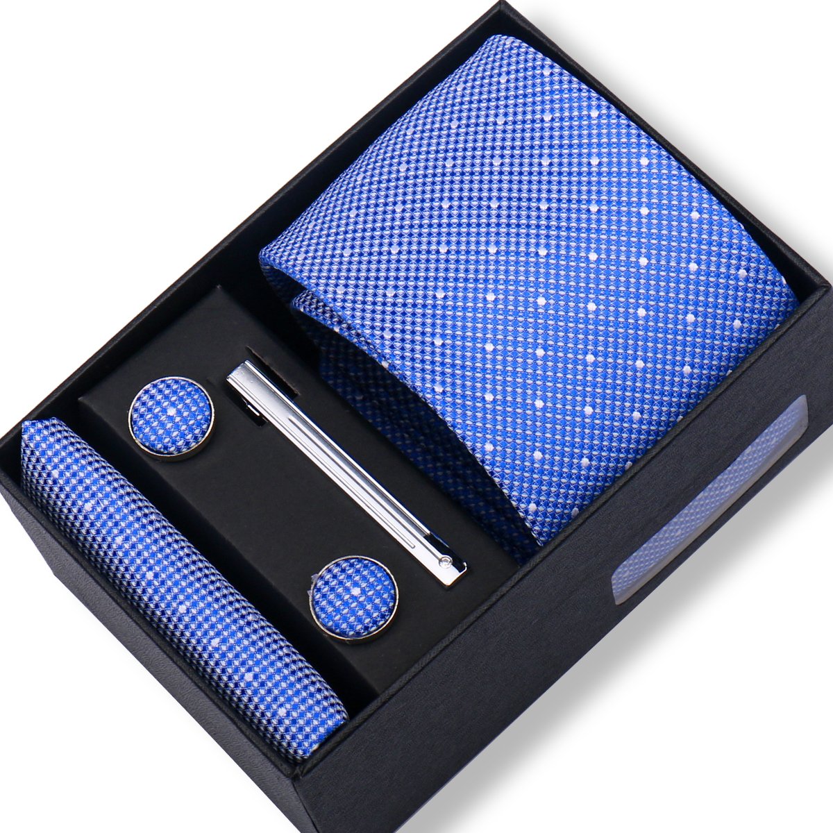 Gift Men Tie Plaid Striped Necktie Handkerchief Cufflinks Set For Man Business Wedding Ties and Tie Clip Hanky Holiday Gift Box