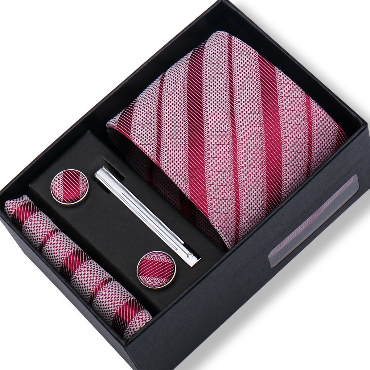 Gift Men Tie Plaid Striped Necktie Handkerchief Cufflinks Set For Man Business Wedding Ties and Tie Clip Hanky Holiday Gift Box
