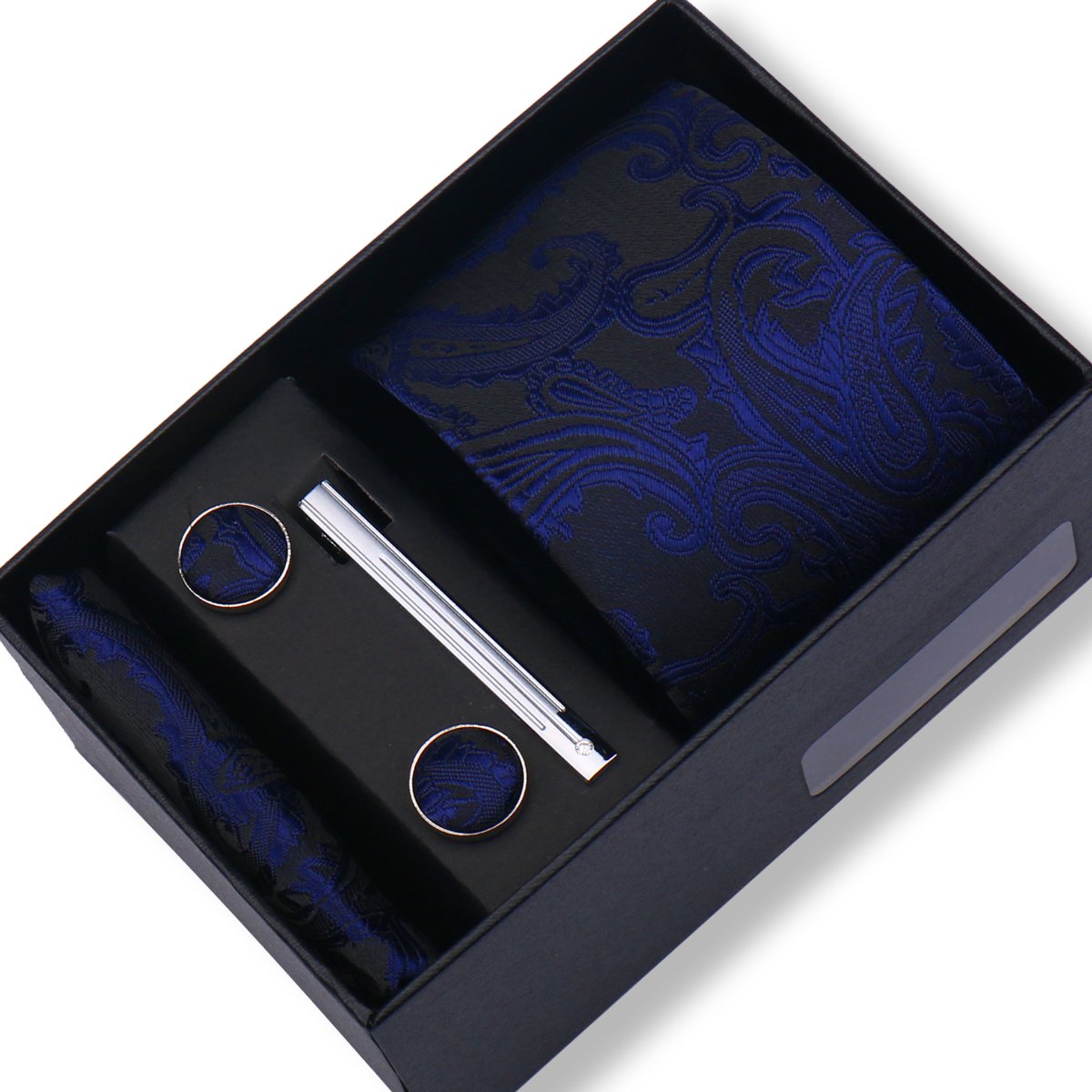 Gift Men Tie Plaid Striped Necktie Handkerchief Cufflinks Set For Man Business Wedding Ties and Tie Clip Hanky Holiday Gift Box