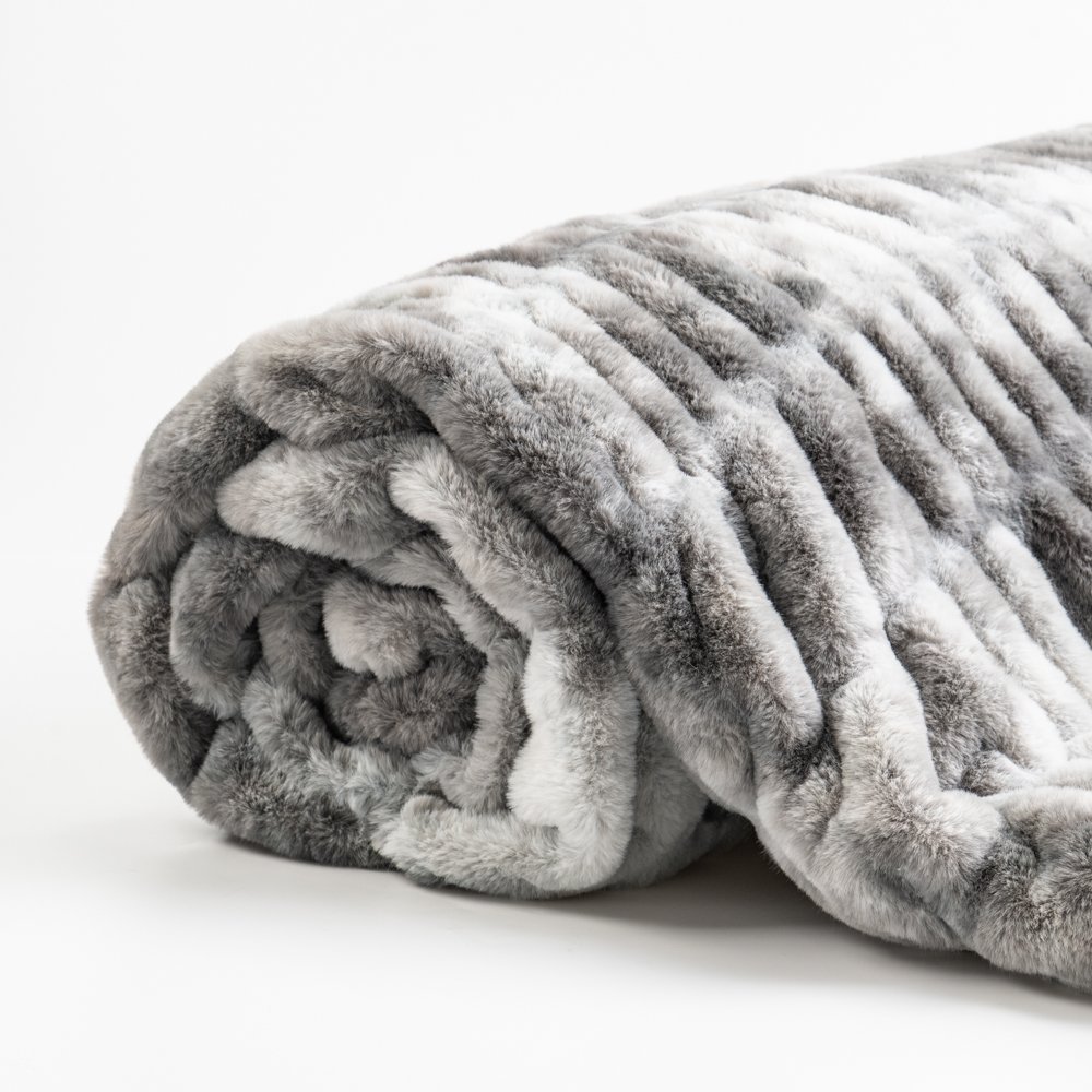 Plush Elegant Reversible Minky Blanket Fuzzy Ruched Luxurious Soft Faux Fur Throw Blanket For Sofa Chair Couch Living Room