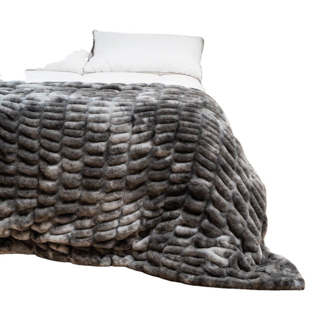 Plush Elegant Reversible Minky Blanket Fuzzy Ruched Luxurious Soft Faux Fur Throw Blanket For Sofa Chair Couch Living Room