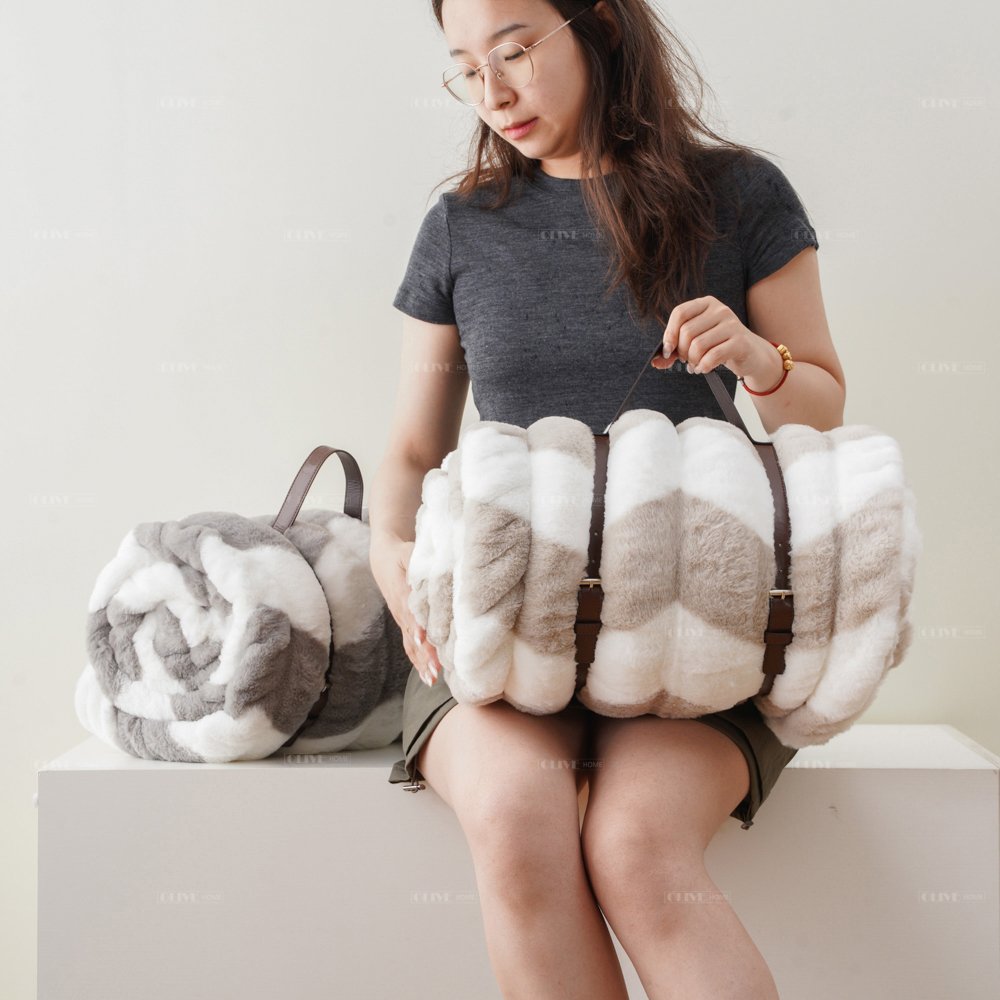 Rustic Double Layer Luxury Plush Warm Fluffy Soft Tie Dye Faux Rabbit Fur Minky Winter Throw Other Mink Blanket Adult for Winter