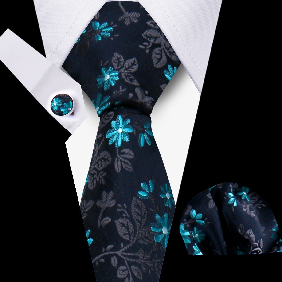 Silk Mens Tie Set Floral Ties For Men Fashion Necktie Set Handkerchief Cufflinks Custom Gift For Wedding Business Suit Accessory