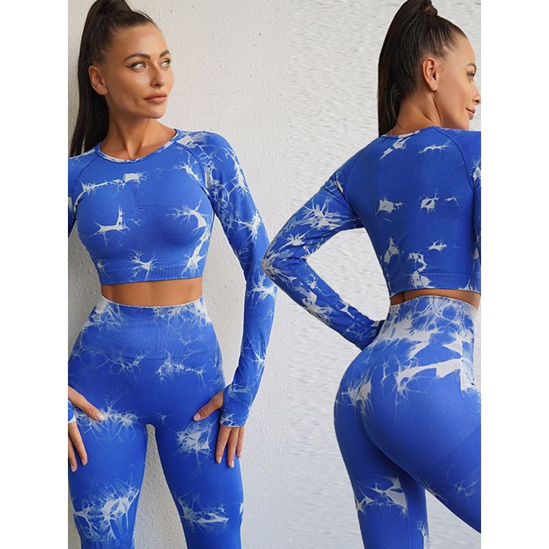 High Quality Tie Dye Women Wolrkout Athletic Wear Long Sleeves High Waist Scrunch Butt Lifting Leggings Yoga Set