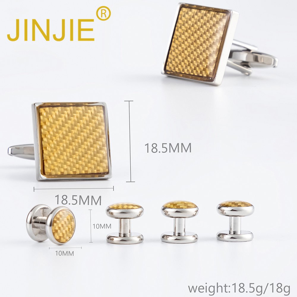 2024 JINJIE New Design Luxury Fashion square gold enamel 2+4 cufflinks and studs set for men's tuxedo gift set