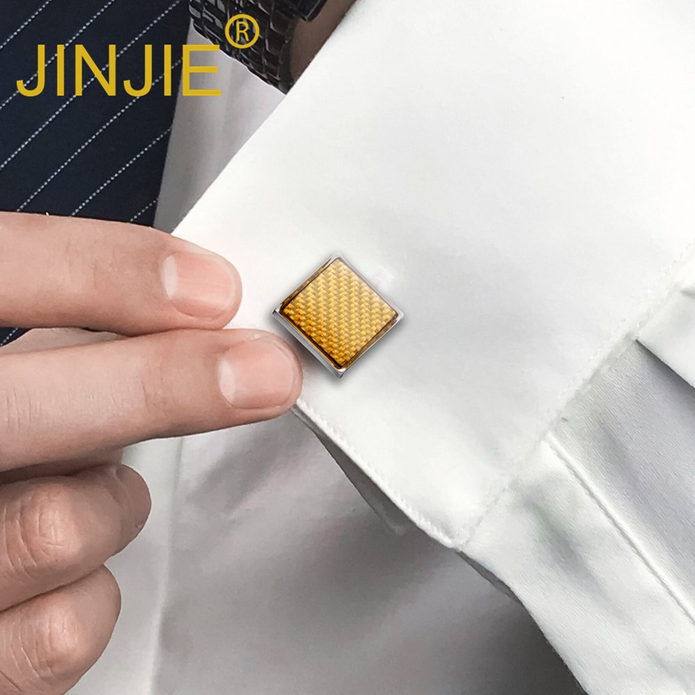 2024 JINJIE New Design Luxury Fashion square gold enamel 2+4 cufflinks and studs set for men's tuxedo gift set