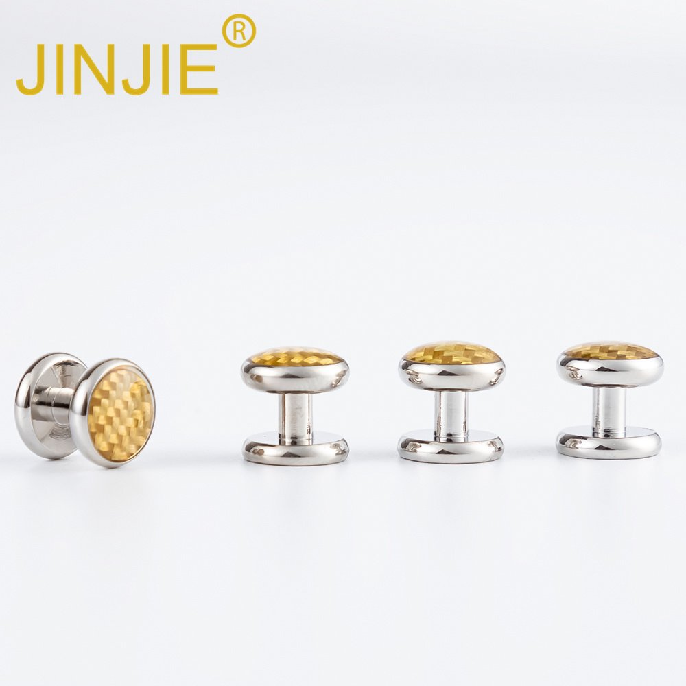 2024 JINJIE New Design Luxury Fashion square gold enamel 2+4 cufflinks and studs set for men's tuxedo gift set