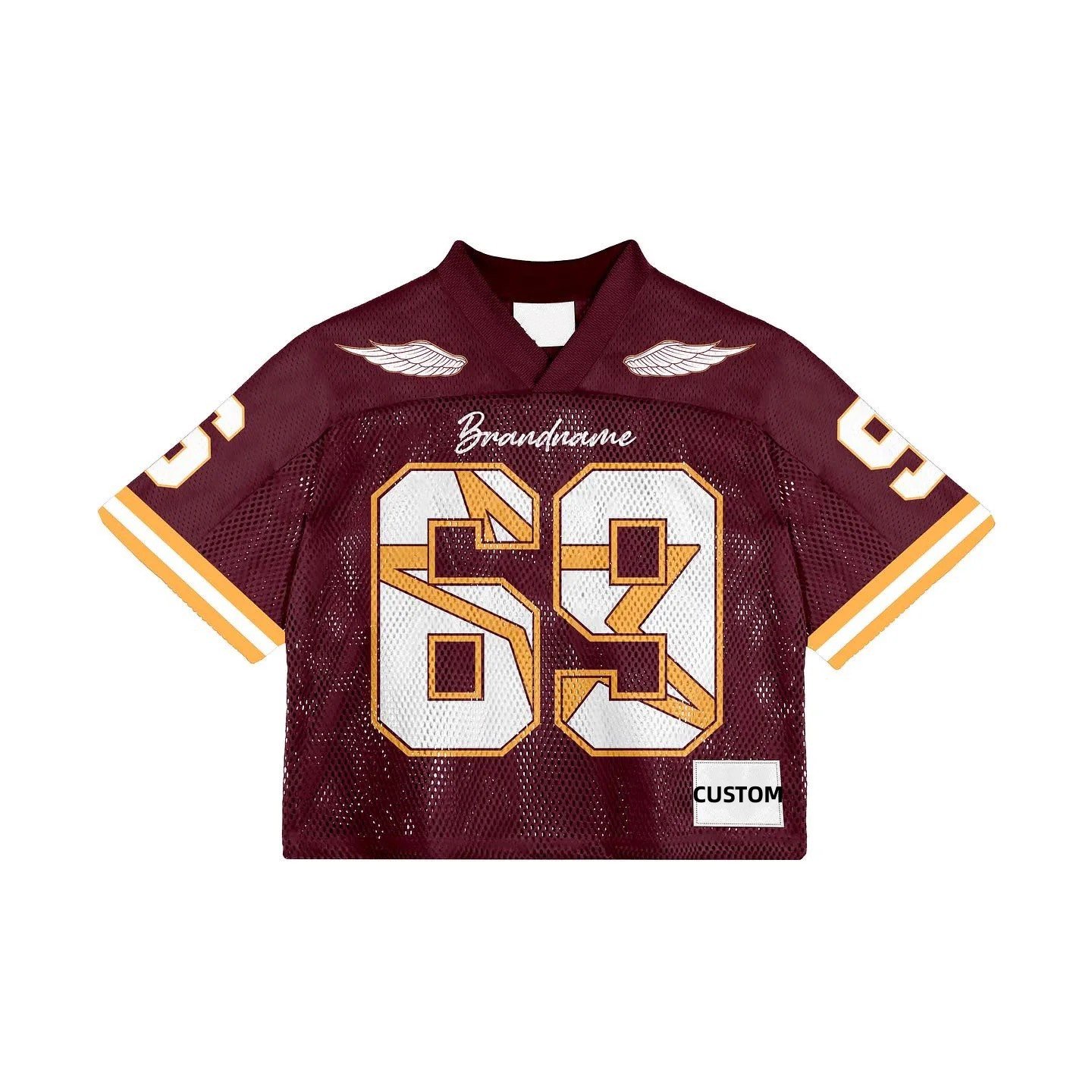 Hot sale 100% polyester mesh fan jerseys cropped top custom design embroidery stitched stylish football t-shirts