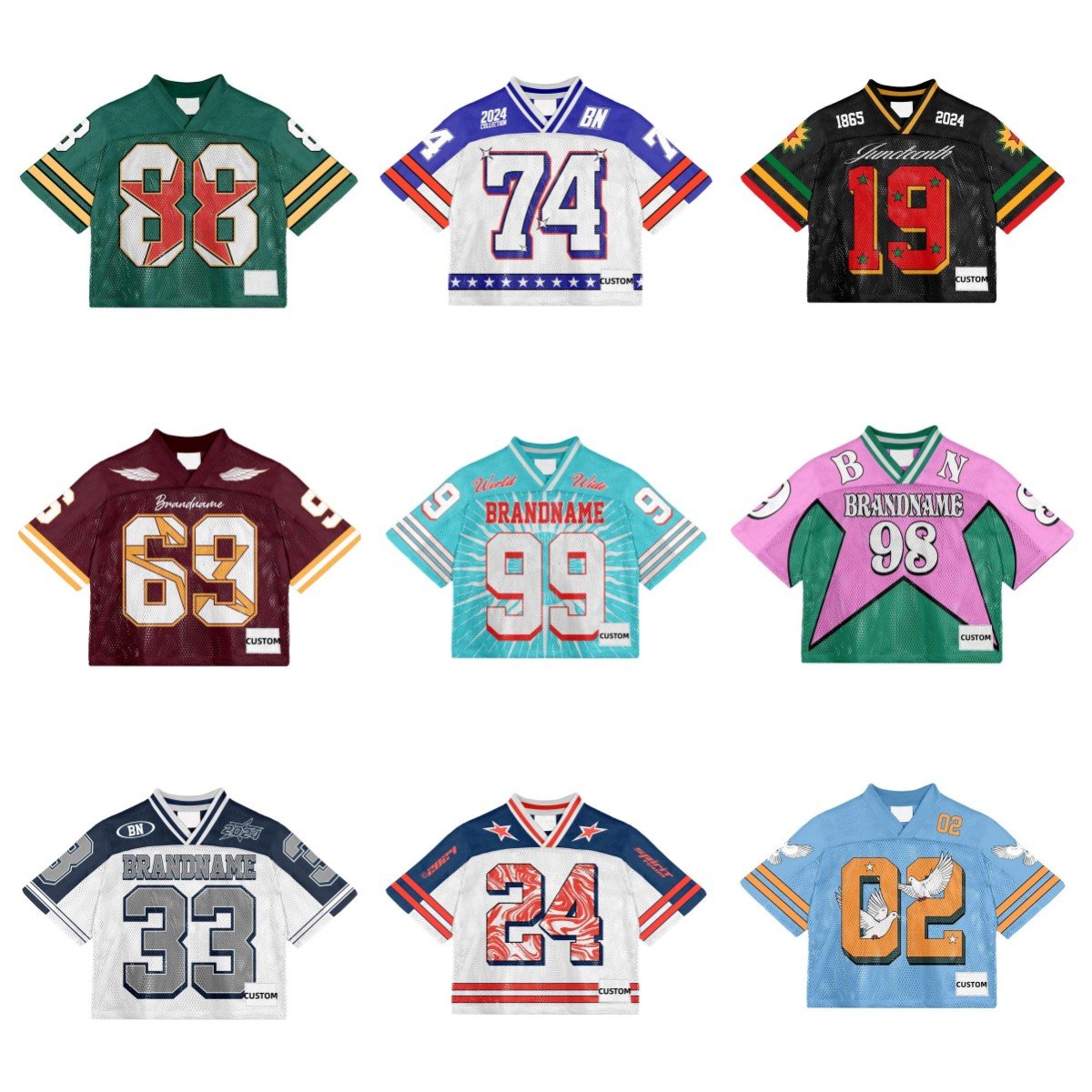 Hot sale 100% polyester mesh fan jerseys cropped top custom design embroidery stitched stylish football t-shirts
