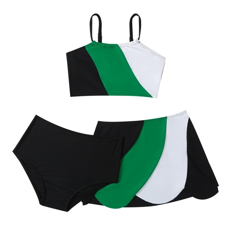 2024 New Three Piece Swimsuit Skirt Nylon Color Block Split Swimsuit Set