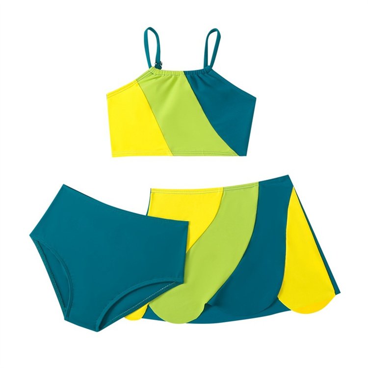 2024 New Three Piece Swimsuit Skirt Nylon Color Block Split Swimsuit Set