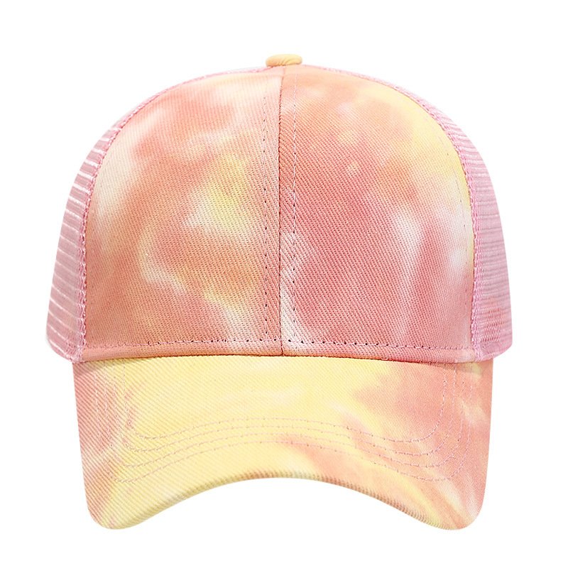 Wholesale Classic Summer Women Messy Bun Trucker Ponycap Mesh Dad Hat Custom Curved Brim Print Tie Dye Ponytail Baseball Cap