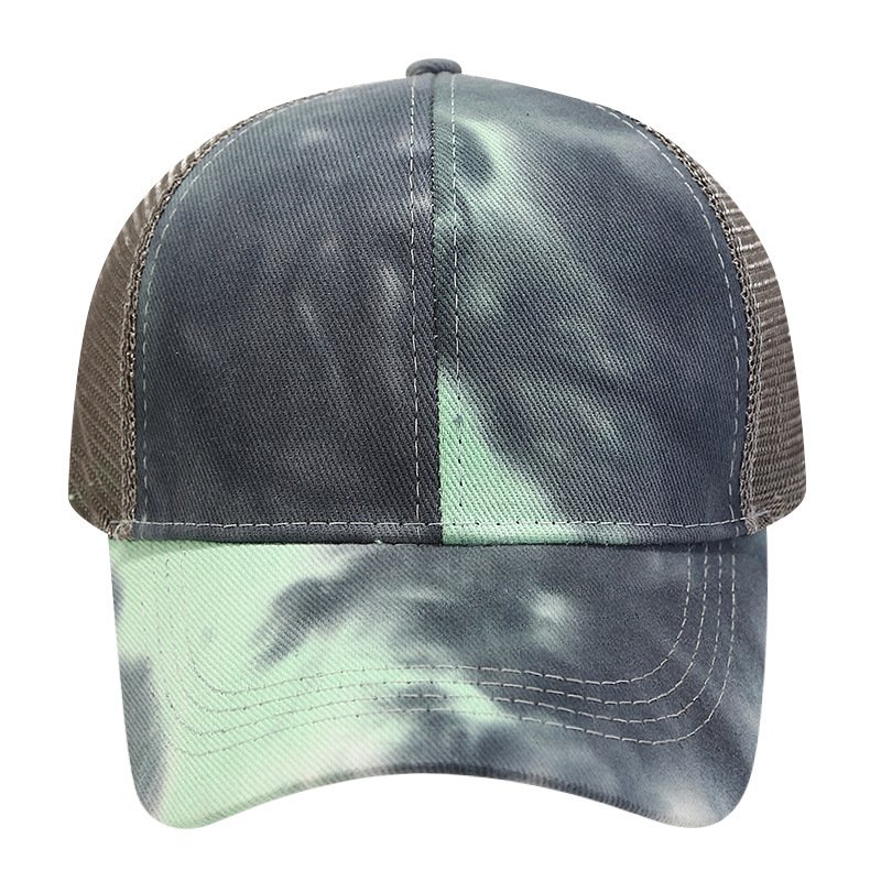 Wholesale Classic Summer Women Messy Bun Trucker Ponycap Mesh Dad Hat Custom Curved Brim Print Tie Dye Ponytail Baseball Cap