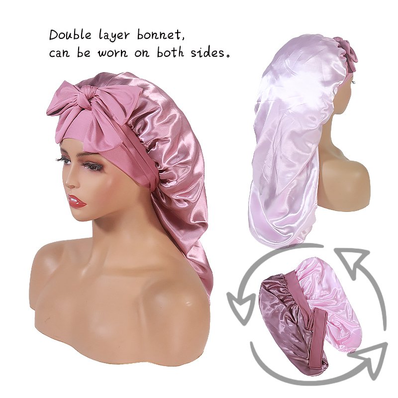Satin Bonnet Silk Bonnets for Sleeping Curly Hair Bonnet with Tie Band Double Layer Sleep Cap for Girls Boys