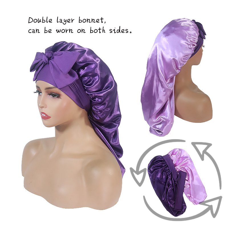Satin Bonnet Silk Bonnets for Sleeping Curly Hair Bonnet with Tie Band Double Layer Sleep Cap for Girls Boys