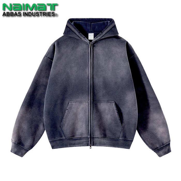 New Arrival Custom Distressed Tie Dye Hoodies Oversized French Terry Zip Up Acid Wash Sun Faded Hoodie