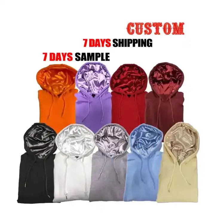 500 gsm hoodie Custom Mock Hoodie Streetwear Men Satin Lined Fleece Oversized Cotton Puff Printing satin lined hoodie