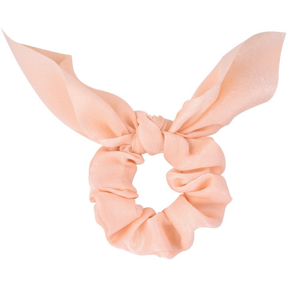 Girls Bunny Ear Bowtie Satin Silk Hair Tie Scrunchies Wholesale Women Pink Scrunchies with Bow