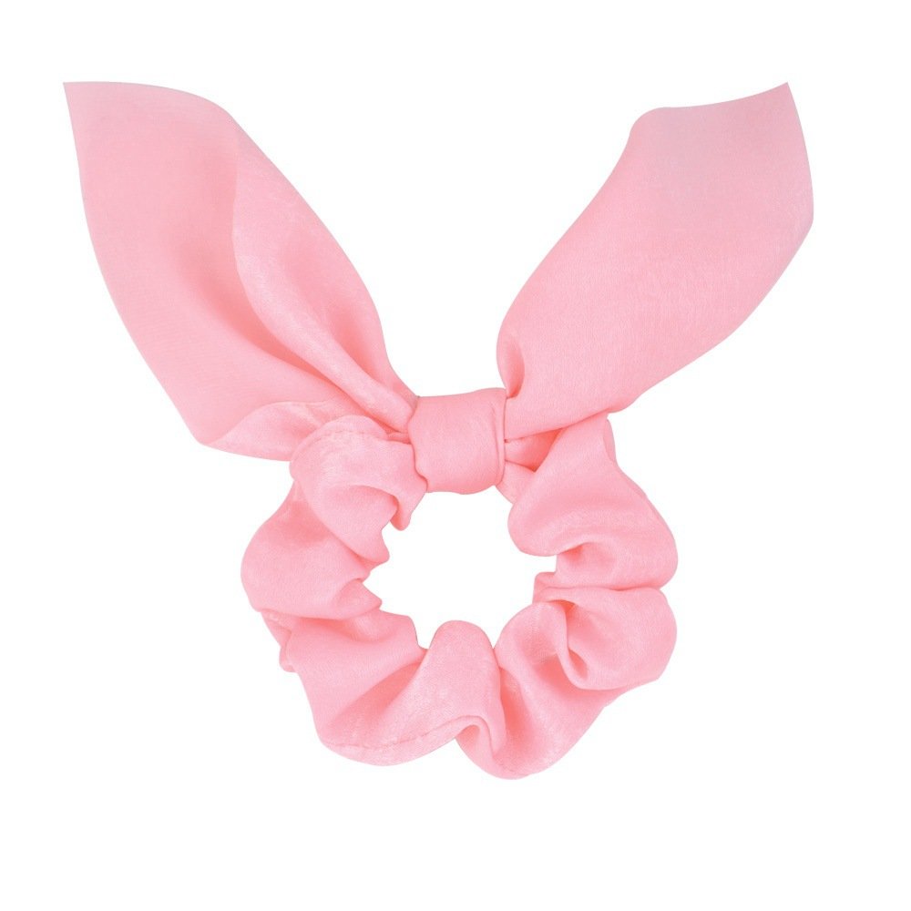 Girls Bunny Ear Bowtie Satin Silk Hair Tie Scrunchies Wholesale Women Pink Scrunchies with Bow