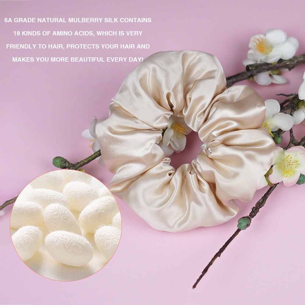 16/19/22 Momme 100% Mulberry Silk Scrunchies Filling Cotton For Sleeping
