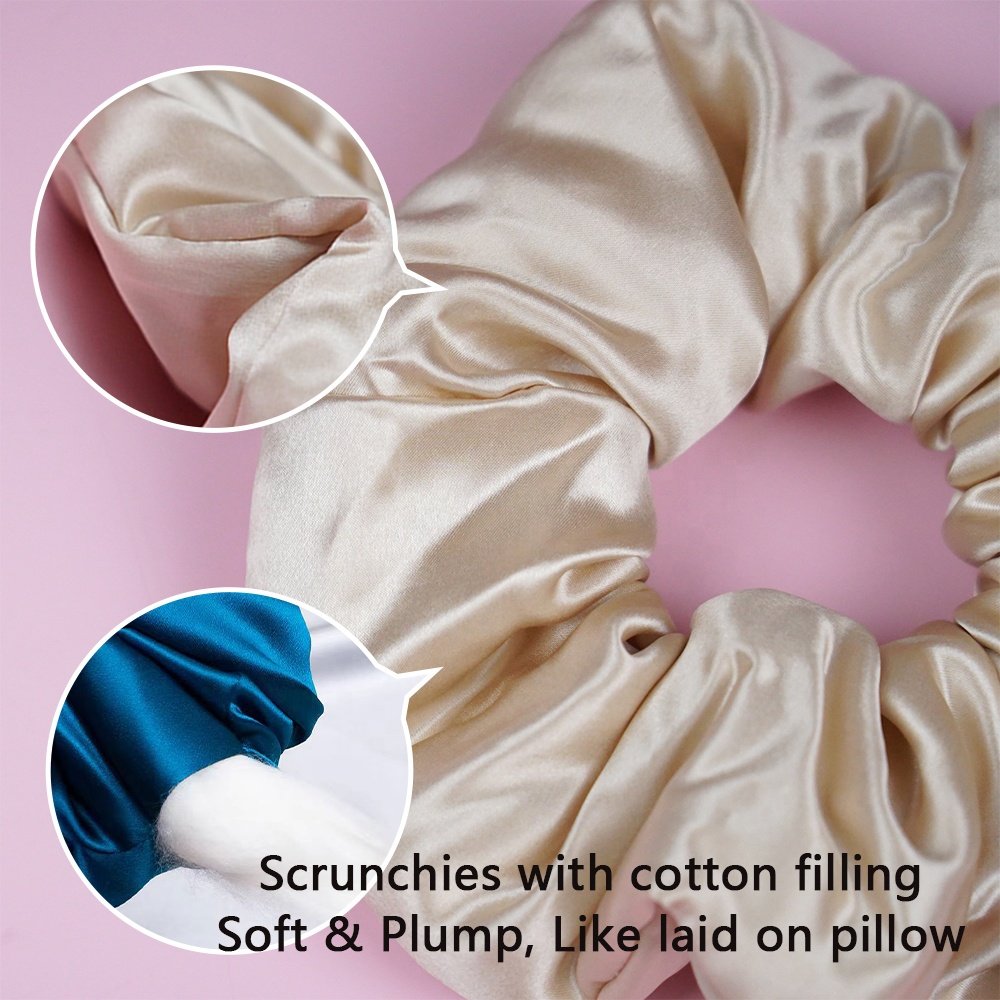 16/19/22 Momme 100% Mulberry Silk Scrunchies Filling Cotton For Sleeping