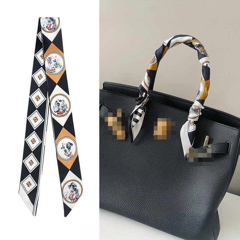 Tie bag handle silk scarf tied with ribbon accessories headband small long scarf fashionable and versatile