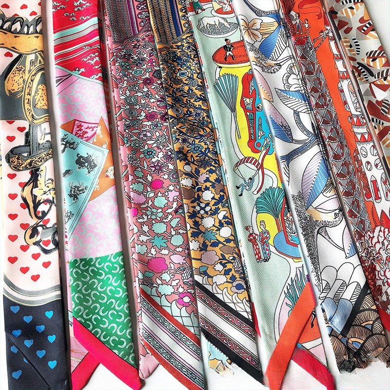 Tie bag handle silk scarf tied with ribbon accessories headband small long scarf fashionable and versatile