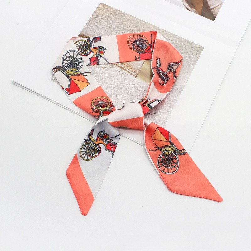 Tie bag handle silk scarf tied with ribbon accessories headband small long scarf fashionable and versatile