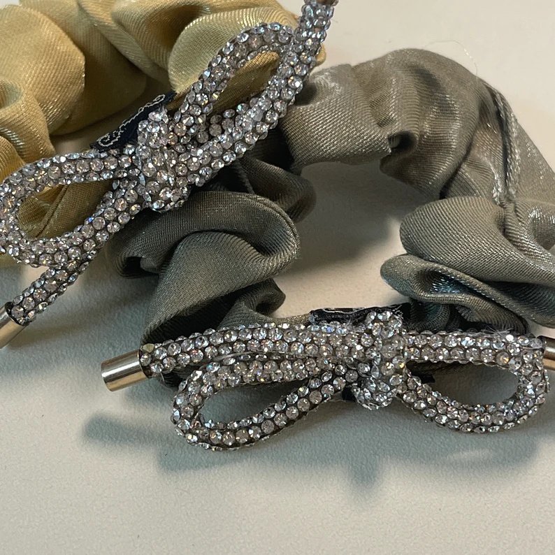 CHENGHE New Custom logo Rhinestone Ribbon Hair Scrunchies For Women Personality Fashion Stretchy Fabric Hair Ties