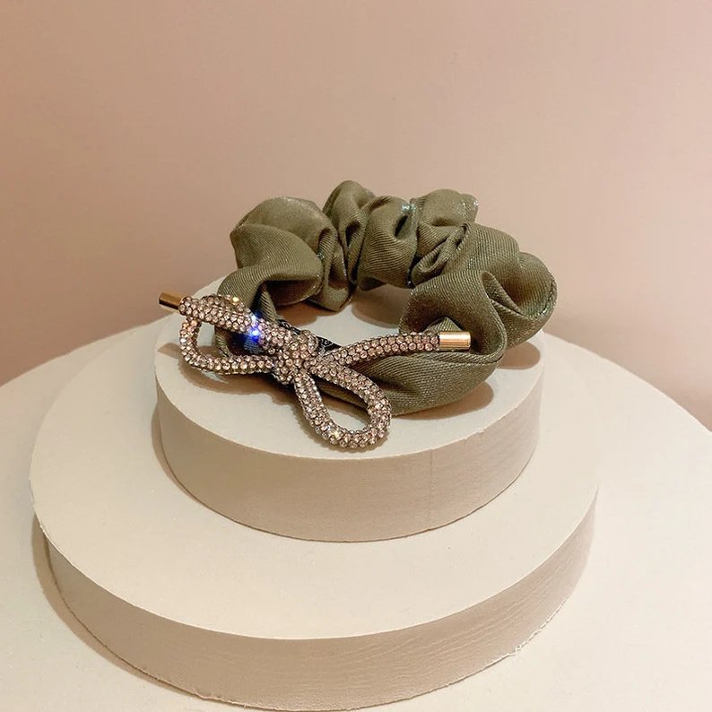 CHENGHE New Custom logo Rhinestone Ribbon Hair Scrunchies For Women Personality Fashion Stretchy Fabric Hair Ties