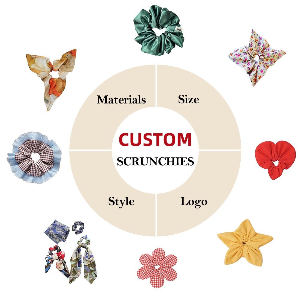 CHENGHE New Custom logo Rhinestone Ribbon Hair Scrunchies For Women Personality Fashion Stretchy Fabric Hair Ties