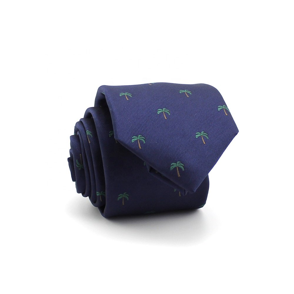 Men Suit Business Tie Handmade Tropical Plant Palm 100 Polyester Dark Blue Twill Slim Skinny Custom China Supplier Necktie Price