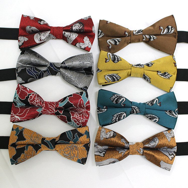 Custom Men's New Fashion Classic Jacquard Woven Bowtie For Men Business Flowers Animals Polyester Bow Ties