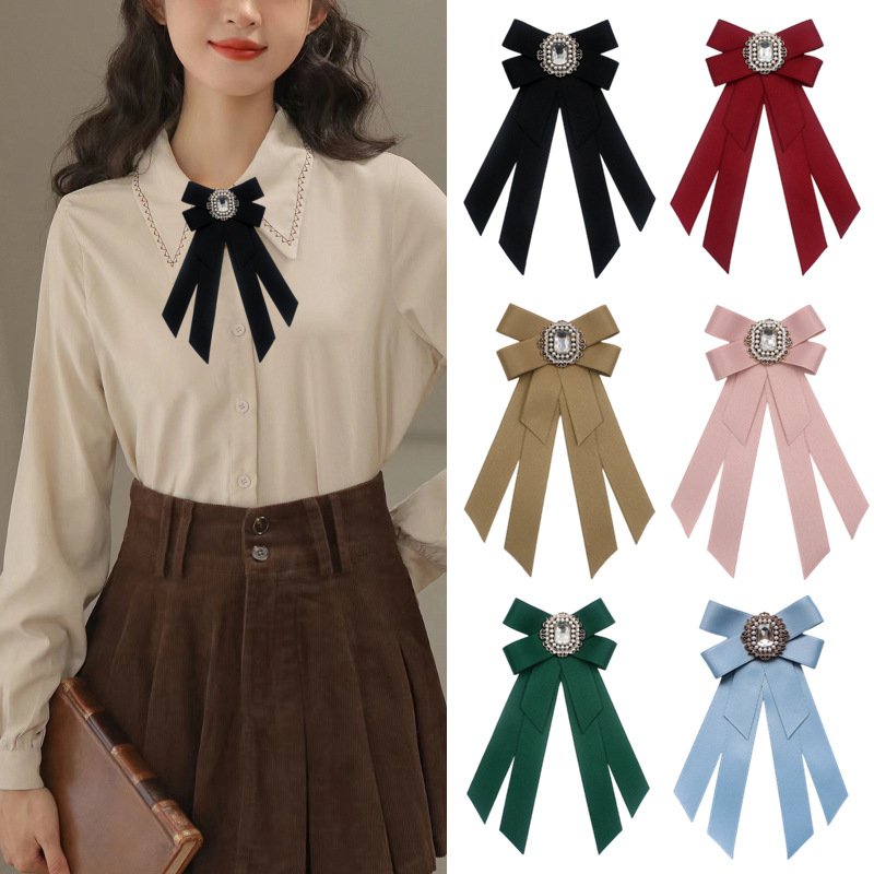 Different Colors Bow tie women's cotton ribbon rhinestone neckline accessories solid color professional bow
