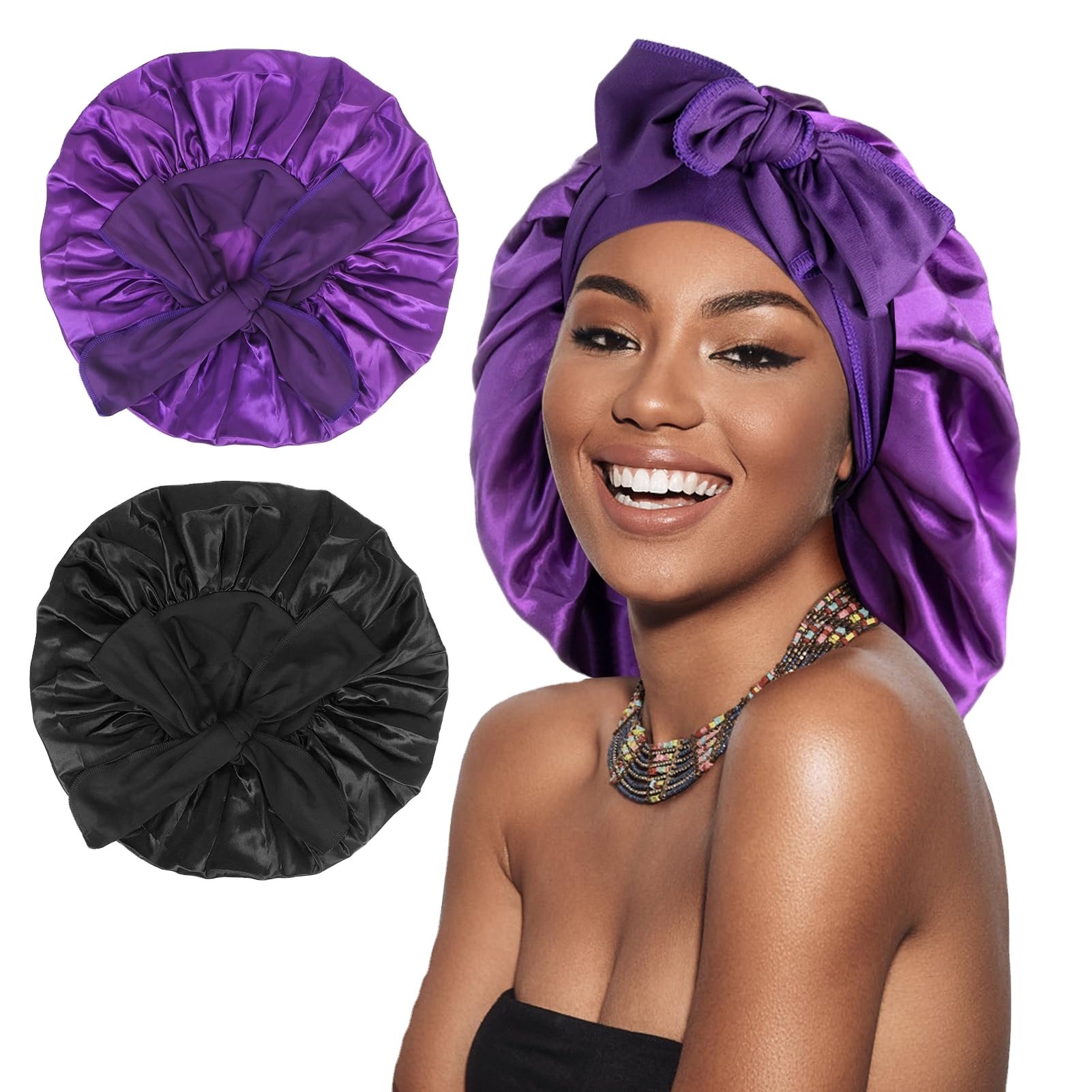 Custom Logo Long Large Braid Hair Head Sleeping And Satin Silk Hair Wraps With Tie And Scarf Large Size Stain Bonnets
