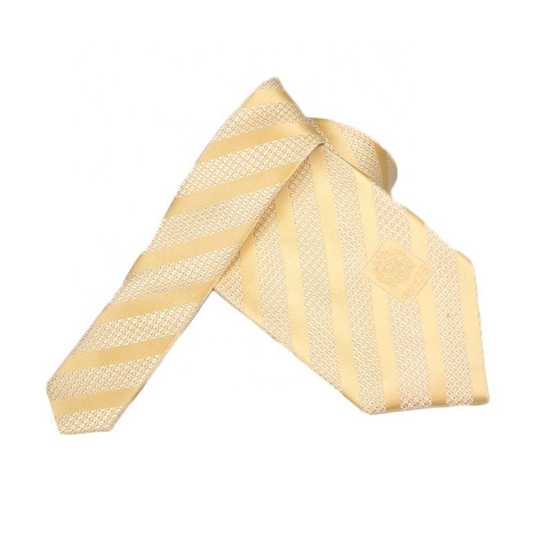 Handsome Zhejiang YAZHUO Necktie Yellow White Woven Silk Ties For Men Business Customize Stripe Tie