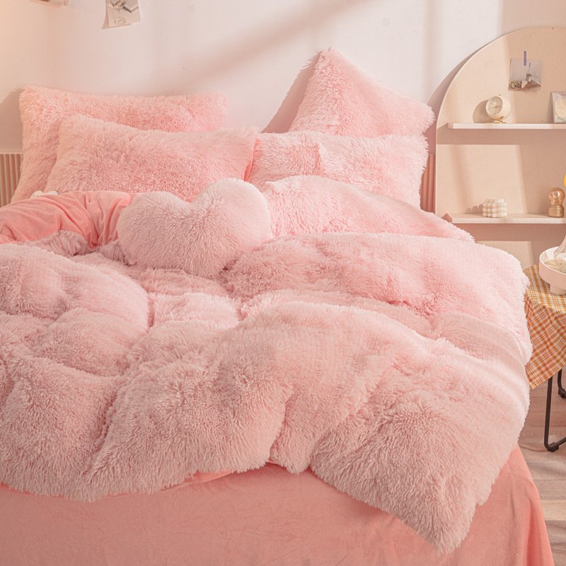 Winter thickened warm mink plush 4-piece solid color crystal cashmere PV cashmere Korean cashmere tie-dye 4-piece set