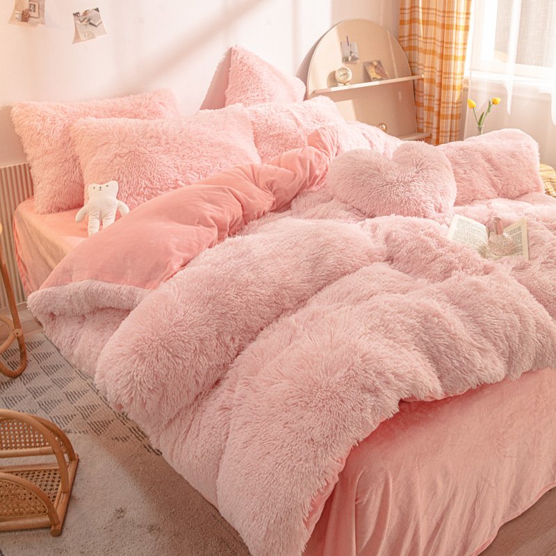 Winter thickened warm mink plush 4-piece solid color crystal cashmere PV cashmere Korean cashmere tie-dye 4-piece set