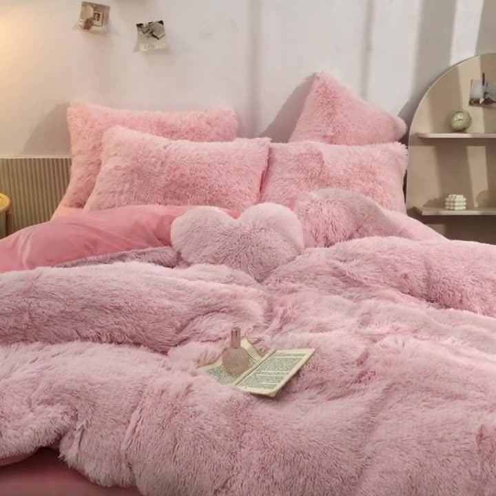 Winter thickened warm mink plush 4-piece solid color crystal cashmere PV cashmere Korean cashmere tie-dye 4-piece set