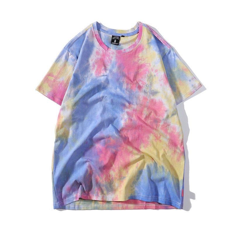 Evertop OEM Pattern T-shirt Tie Dye Tshirt Custom/ Brand Cotton Multicolor Tie-dye Printed T-shirt Loose Tie-Dyed Streetwear