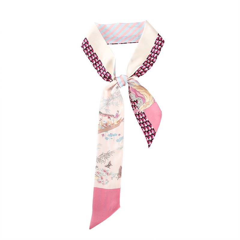 Silk Skinny Scarf Small Hairband Women's Long Stripe Bevelled Ribbon French Tie pack silk scarf