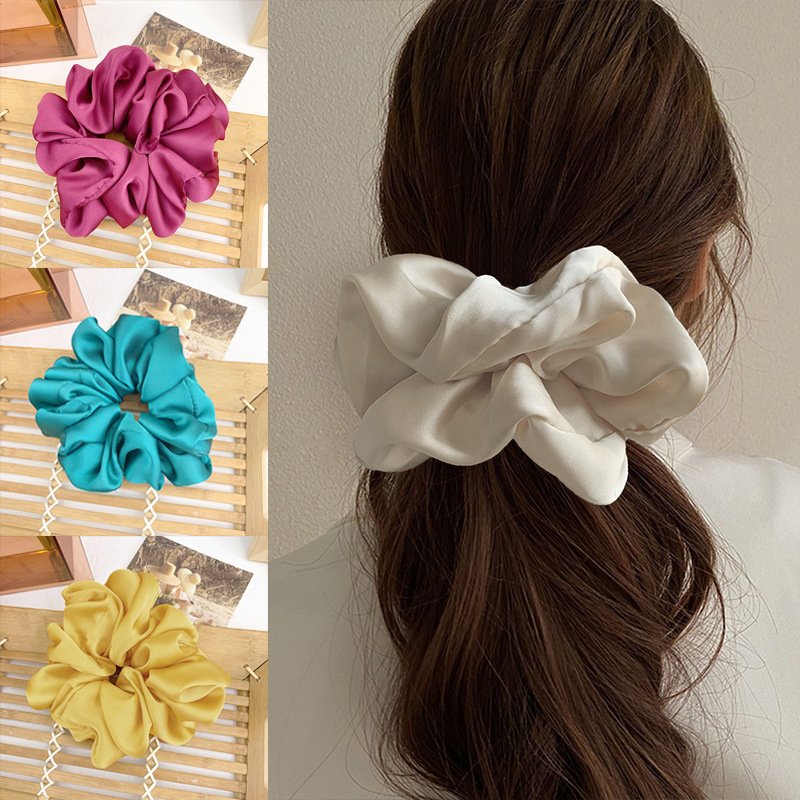 Wholesale 18cm Oversized Elastic Hair Holder Tie Band Muslim Malaysia Hijab Hair Extension Solid Big Size Satin Silk Scrunchies