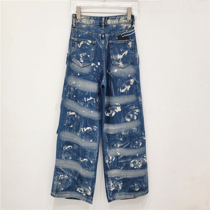 High Quality Tie Dye Gradient Jeans Black High Waist Wide Leg Multiple Pockets Baggy Cargo Denim Pants For Women